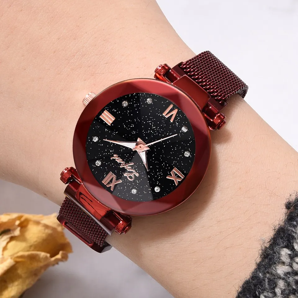 Очаровательные фиолетовые женские часы минимализм повседневные звездное небо