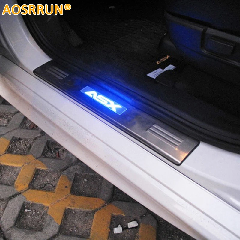 

Накладка на порог AOSRRUN из нержавеющей стали со светодиодной подсветкой, 4 шт./компл., автомобильные аксессуары для Mitsubishi ASX RVR 2011, 2012, 2013, 2014, 2015, ...