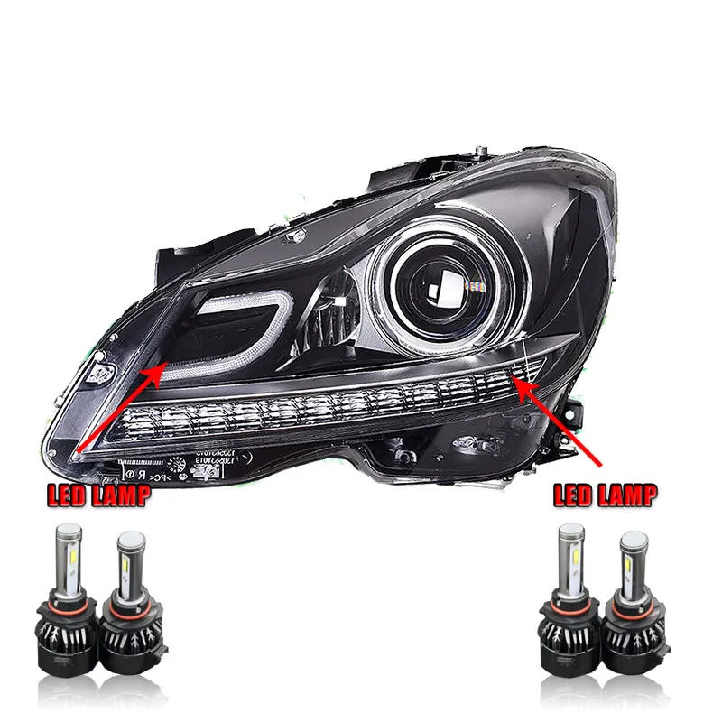 ALL LED 2 шт. светодиодный фары для Benz W204 2011-2013 Автомобильный светодиодный фонарь с двумя ксеноновыми линзами автомобильные аксессуары дневные ходовые огни противотуманные фары - Цвет: ALL LED