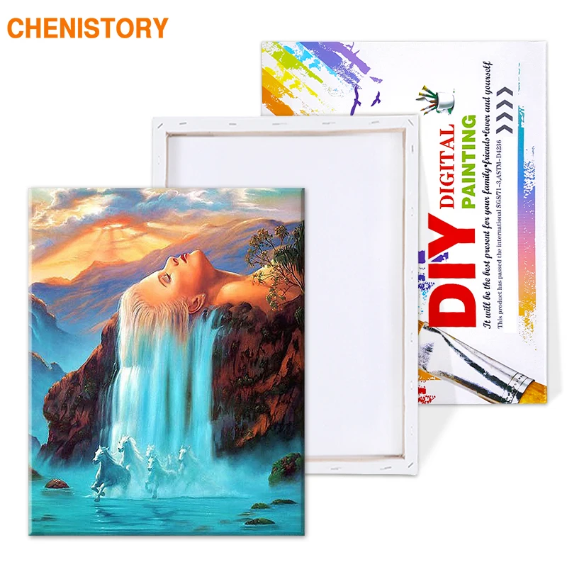 CHENISTORY настенный Декор для дома 40x50 настенные картины живопись по номерам DIY Цифровая живопись маслом на холсте белые волосы водопад