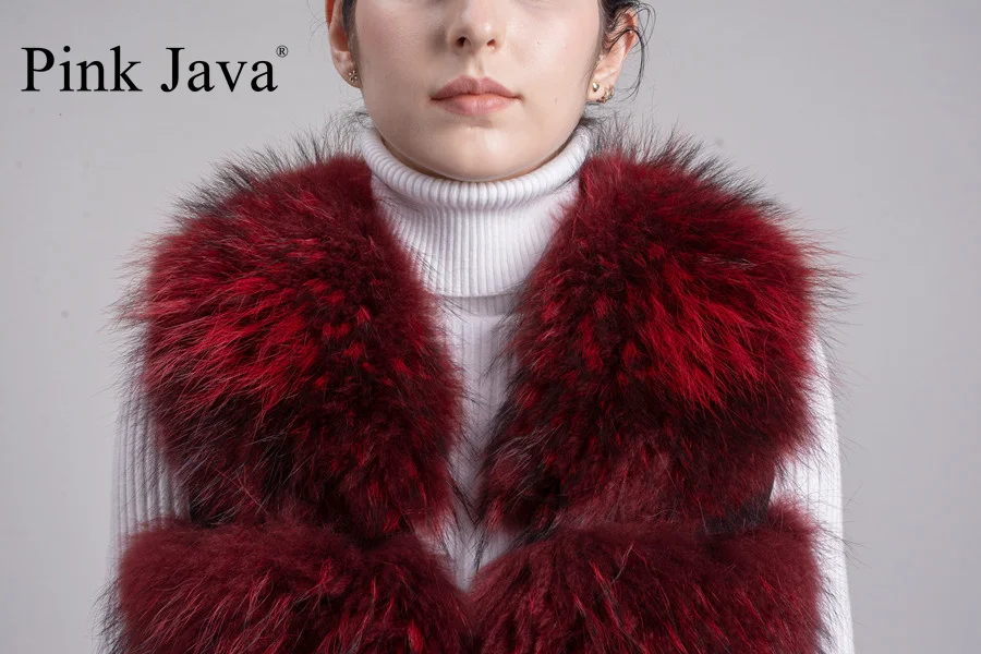 Розовый JAVA QC1805 Бесплатная доставка жилет из натурального меха енота длинный