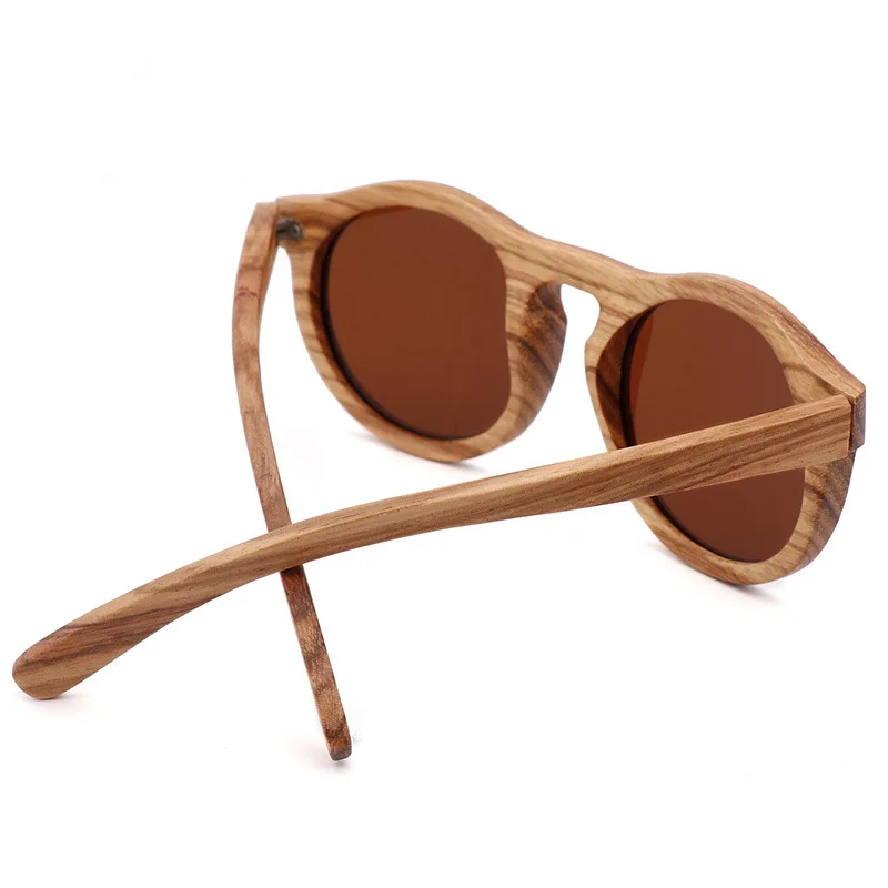 Vintage Women Round Wooden Sunglasses Polarized Mens Sun Glasses Brand Designer Zebra Wood