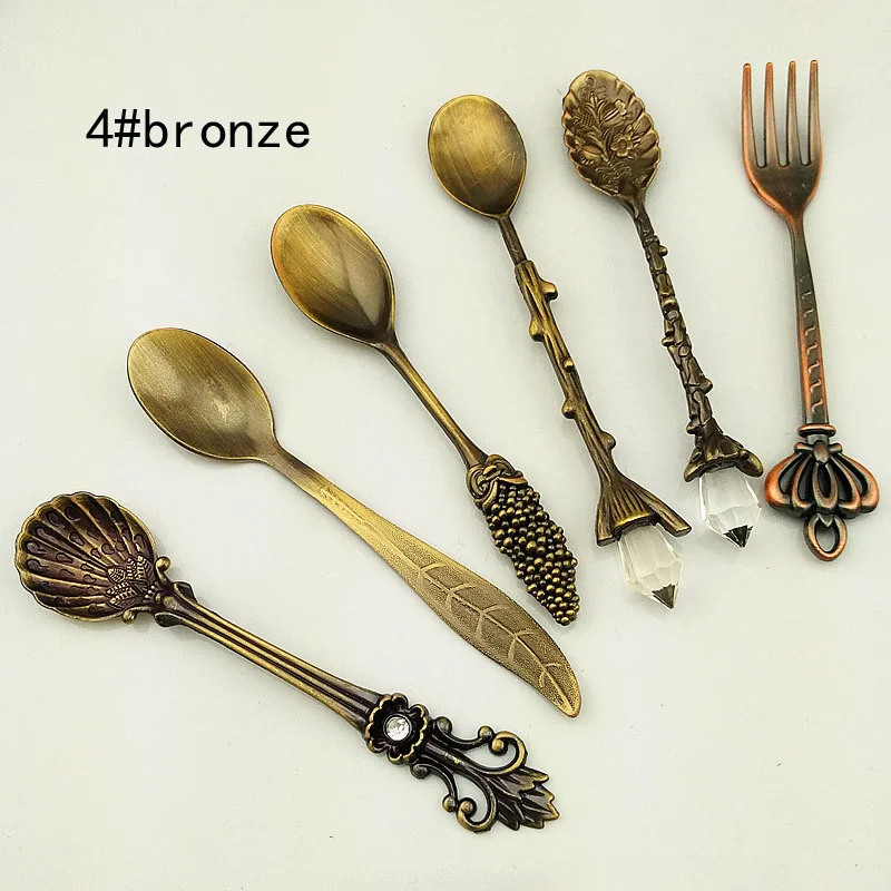 festival supplies 6pcs/lot vintage carved coffee tea ice cream measuring Dinnerware Sets fork for party favor Wh | Дом и сад