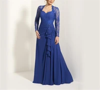 royal blue mother of the bride dresses a line long sleeves chiffon lace beaded formal groom long mother dresses for wedding