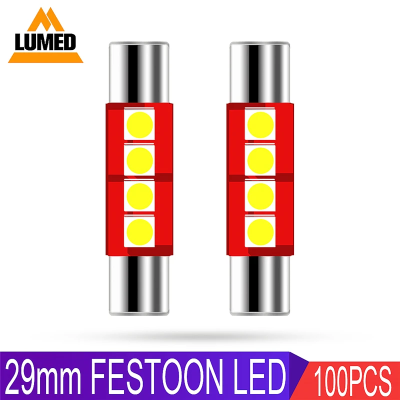 Barato 100x Guirnalda De Luz LED Para Coche 28mm 29mm LED C5W 4 Leds 3030 Smd Auto 100lm Interior Para Visera De Sol Luces De Espejo De Vanidad