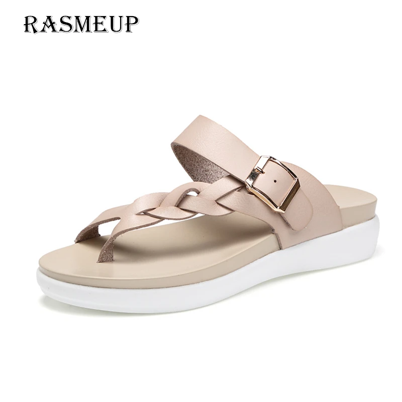 RASMEUP/женские пляжные шлепанцы из натуральной кожи размера плюс; коллекция года; Модные женские Вьетнамки; женские летние сандалии