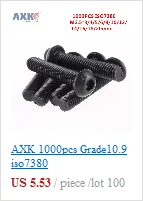 AXK M3X10mm 100 шт./лот шестигранный винт с шестигранной головкой, черный 10,9 класс ISO7380 шестигранный болт