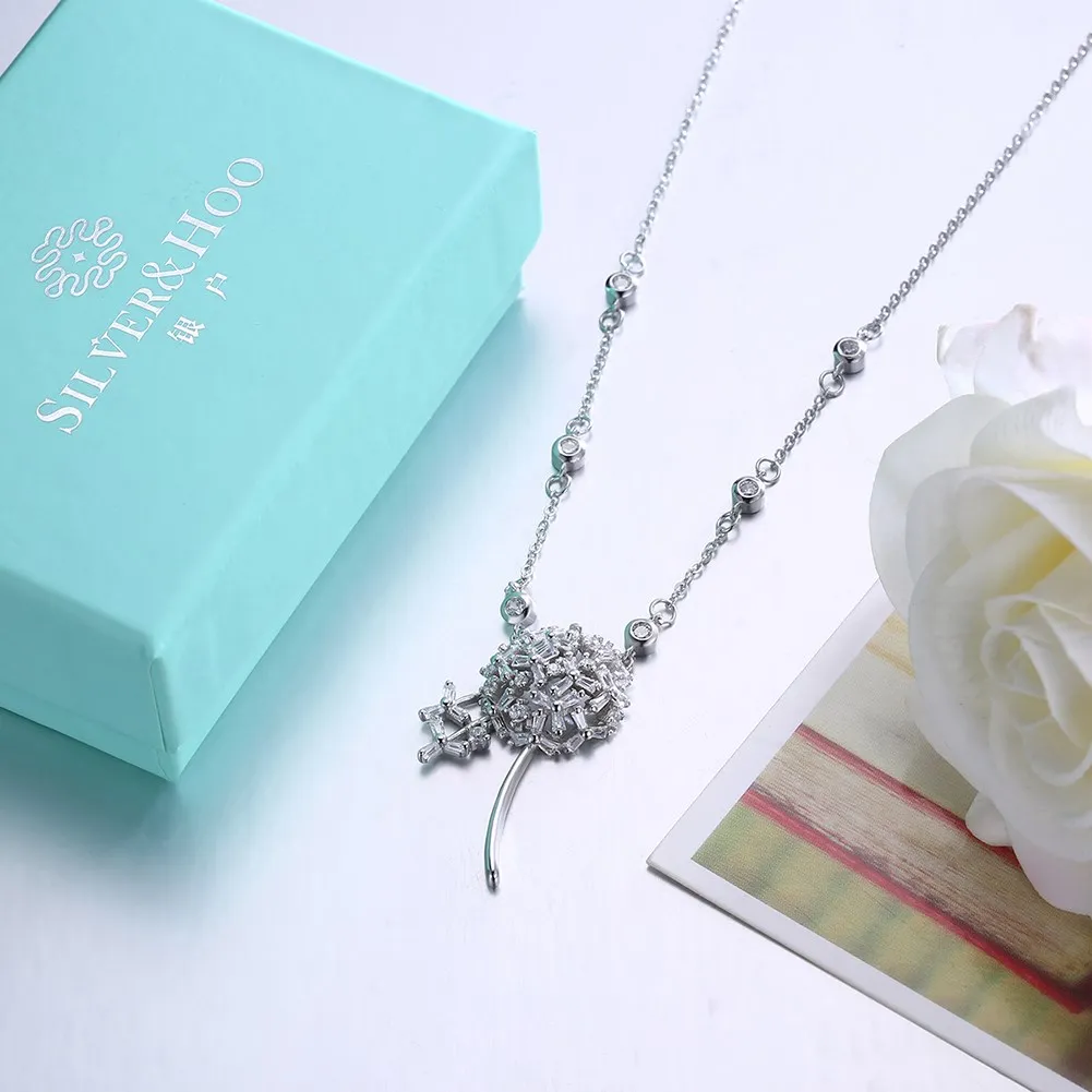Luxury Zircon Clear Crystal Dandelion Pendant Necklace for Women Girl Gift Romantic 925 Sterling Silver Chain Jewelry Kolye | Украшения и