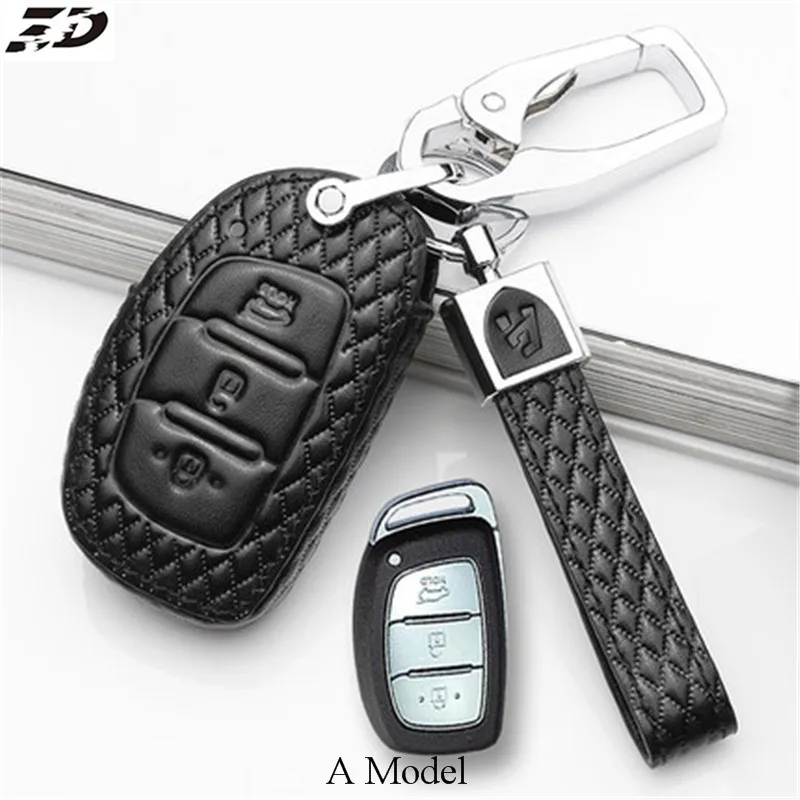 A Model Black Натуральная кожа чехол для ключа автомобиля hyundai creta solaris i10/hyundai solaris santa fe elantra tucson verna/hyundai ix35 i40 - Название цвета: A Model Black