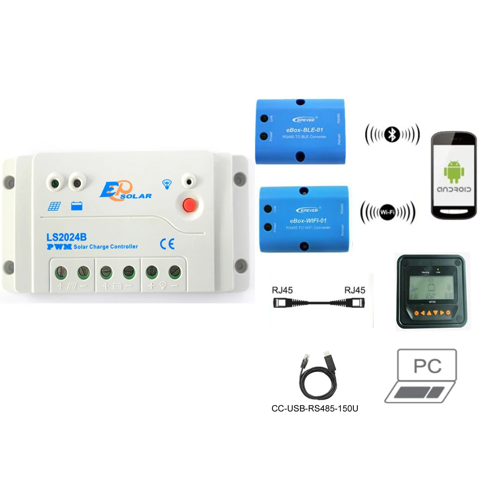 20A 12В 24В LS2024B Landstar программируемый Солнечный контроллер заряда EPSOLAR MT50 WIFI Bluetooth ПК