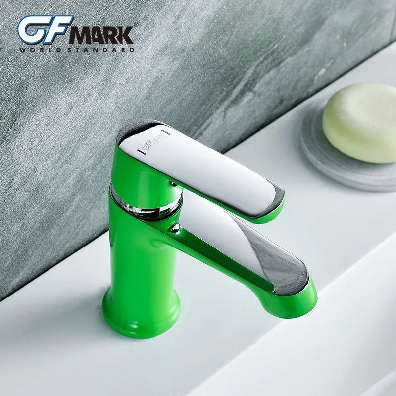 green Смеситель для раковины, кран для раковины, смеситель для ванной комнаты, кран для горячей и холодной раковины, белый спрей, хром - Цвет: green