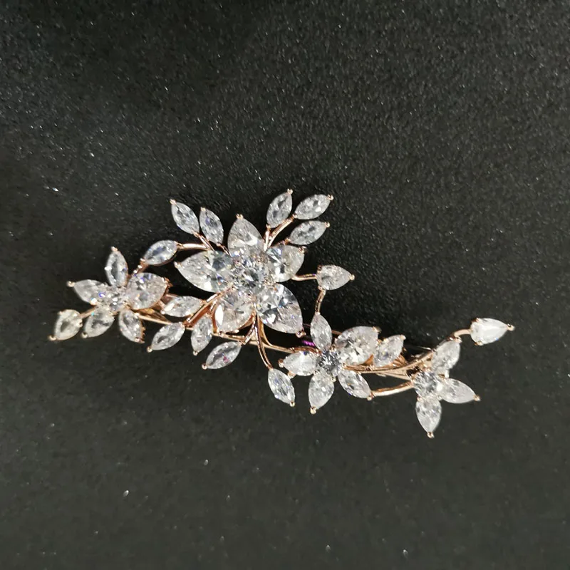 SLBRIDAL Prong Setting Clear Cubic Zirconia Flower свадебные заколки для волос свадебный CZ головной