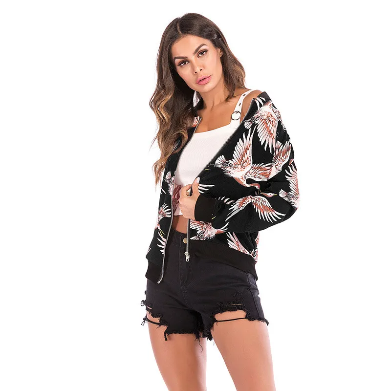 Женская бейсбольная куртка бомбер с длинным рукавом и воротником