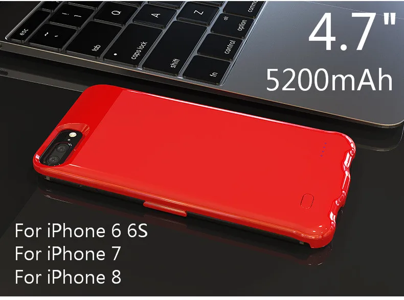 6200 мАч тонкий ультра тонкий чехол для зарядного устройства для iPhone 8, 7, 6, 6s Plus, Дополнительный внешний аккумулятор, чехол для зарядки iPhone 6, 6s, 7, 8, 5200 мАч - Цвет: I7 Red