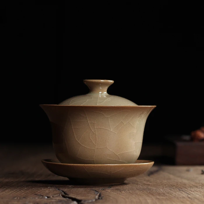 Китайский Longquan Высший сорт Celadon пейзаж КИТАЙСКИЕ чашки чаша для художественной коллекции старшим художником и ремесленником Подарочная посылка
