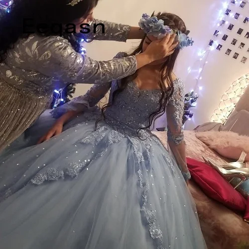 As picture Очаровательные бальные платья, бальное платье с длинным рукавом, кружевное Тюлевое платье для выпускного вечера, дебютантка, шестнадцать 15, милое 16 платье, vestidos de 15 anos - Цвет: As picture
