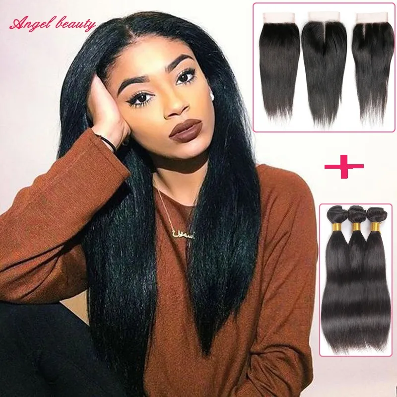 4x4 Кружева Фронтальная Закрытие С Пучками Бразильский Девственные Волосы