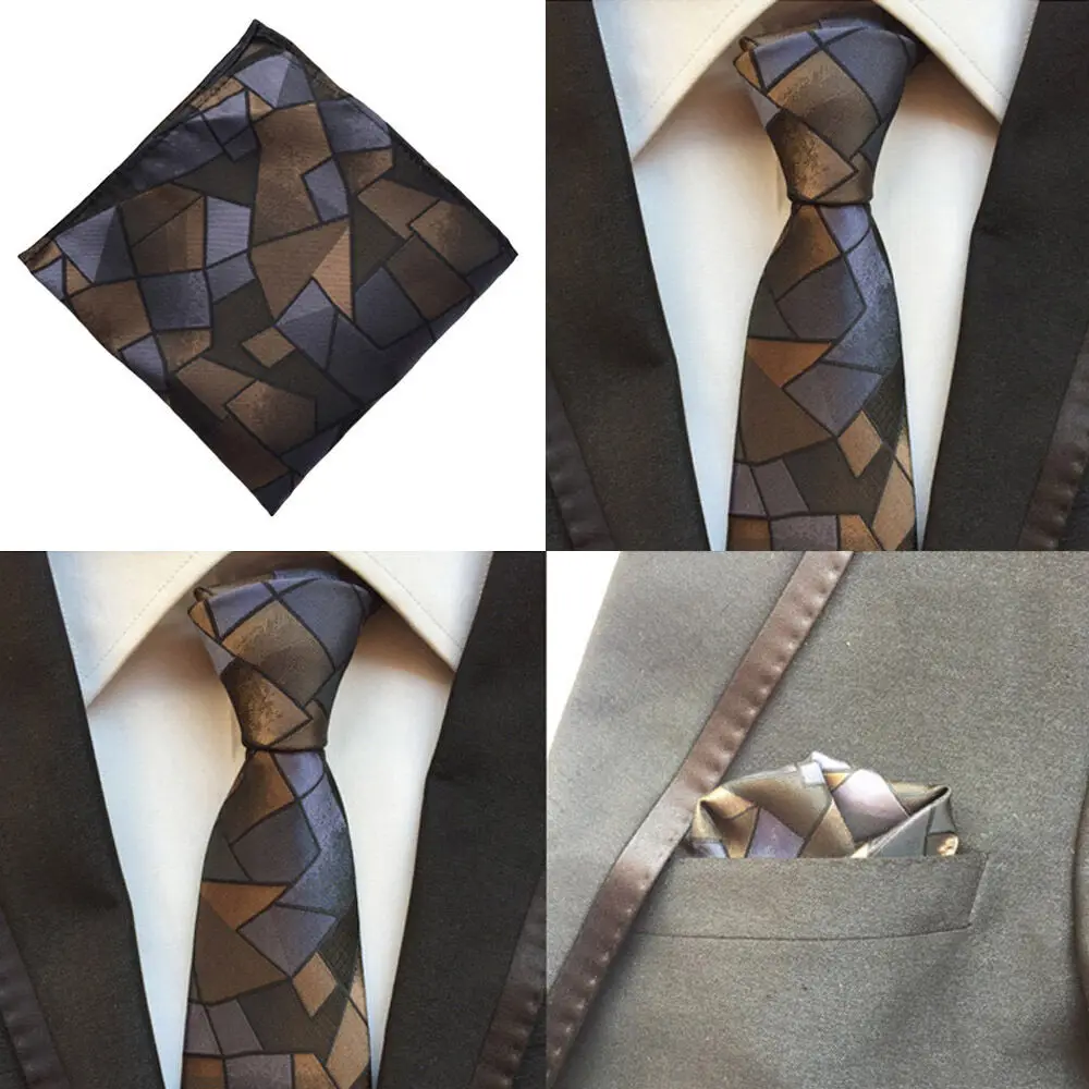 Men Blue Brown Checks Necktie Ties Pocket Square Handkerchief Lot NEW HZTIE0147 | Аксессуары для одежды