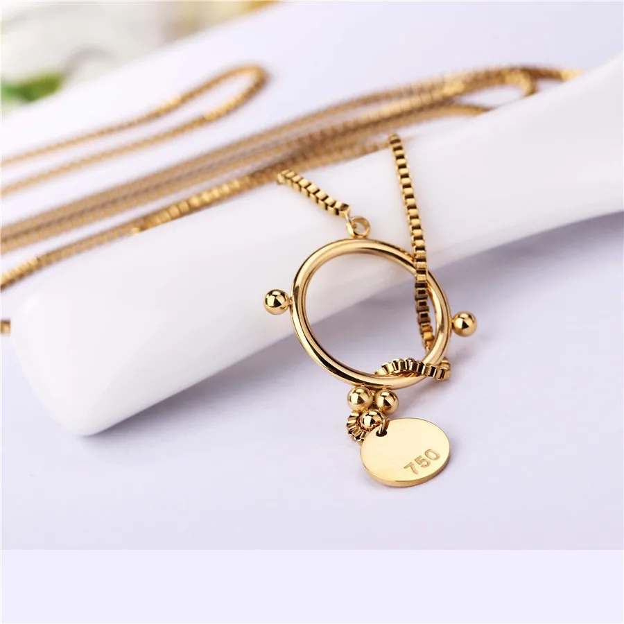 Trendy Adjustable Pendant Necklace Casual Long Stainless Steel Box chain PVD Gold Filled Rose Waterproof Jewelry Wholesale | Украшения и