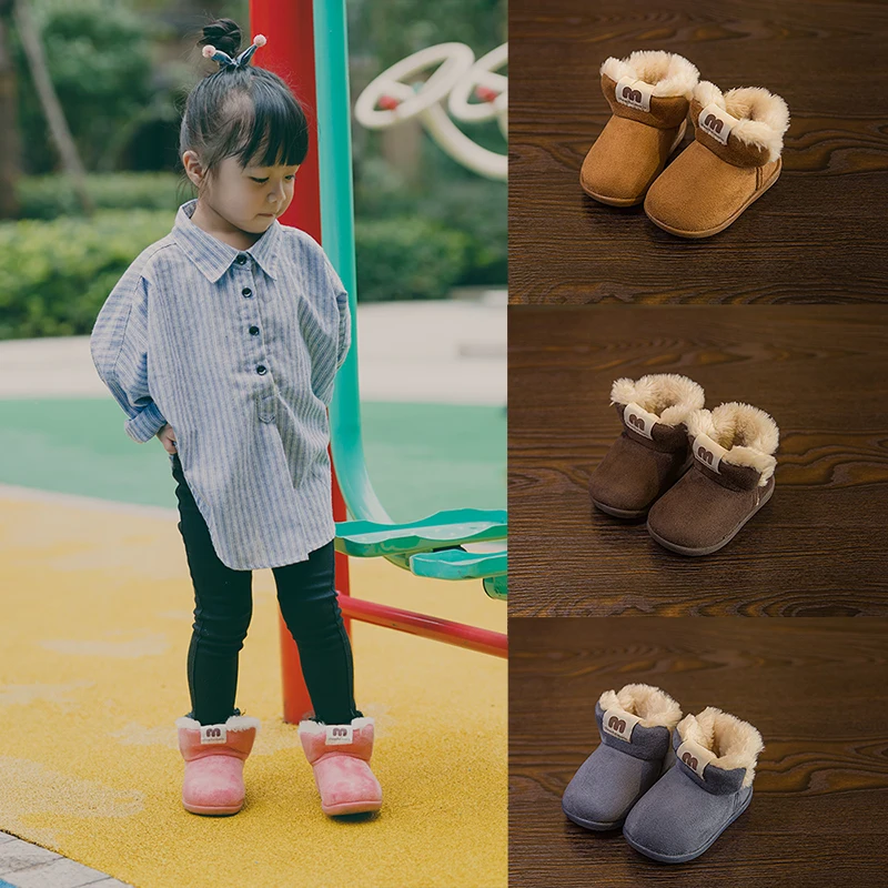 Зимние розовые зимние сапоги для маленьких девочек Теплая обувь с мягкой