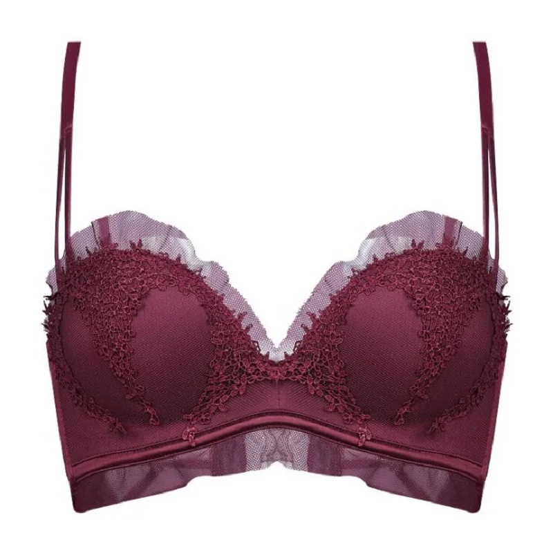 Wine red Бюстгальтер сексуальное белье бесшовный бюстгальтер провод свободное нижнее белье женский бюстгальтер пуш-ап удобный и дышащий кружевной бюстгальтер - Цвет: Wine red