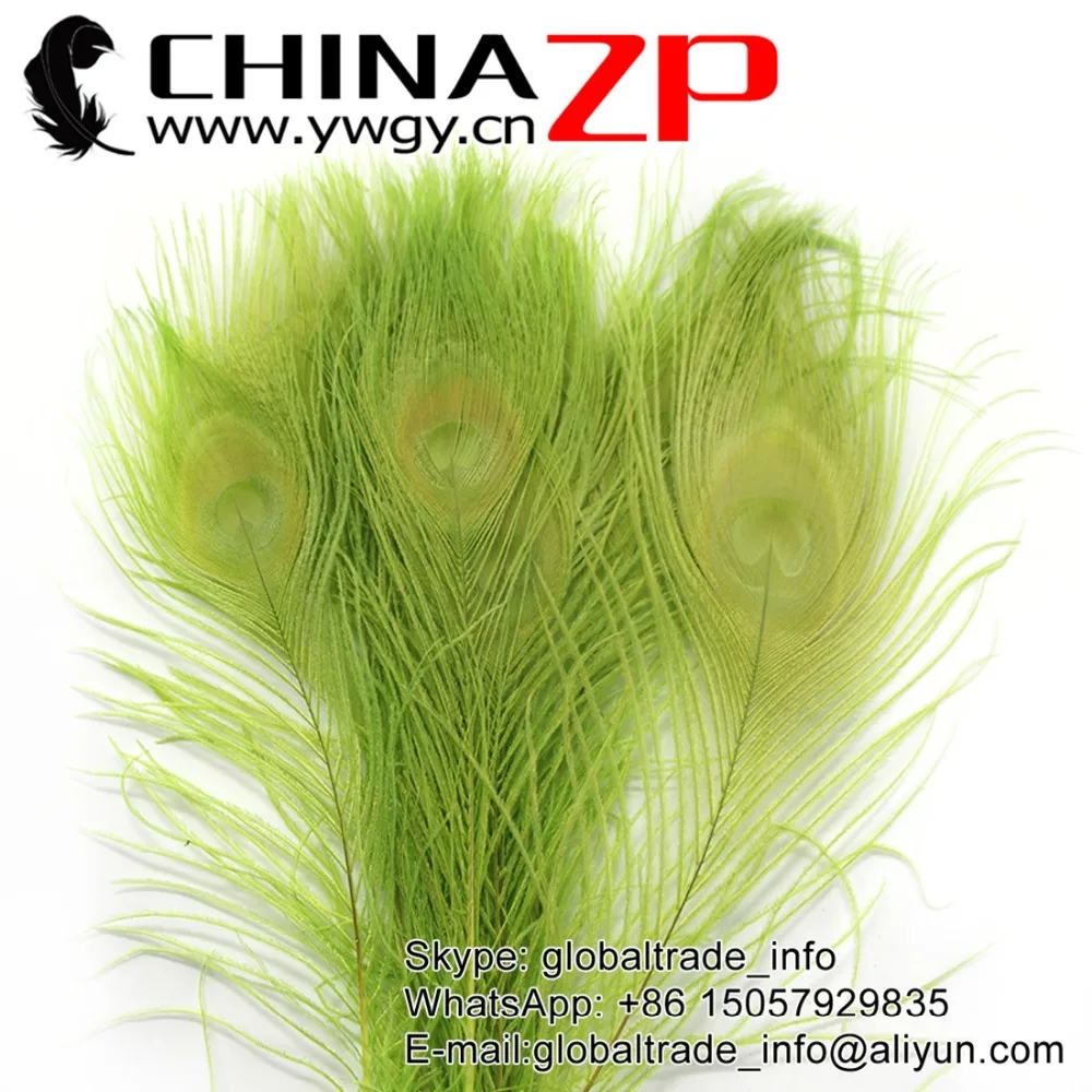 

CHINAZP Factory www.ywgy.cn 500pcs/lot Cheap Top Quality Bleached and Dyed Lime Green Full Eye Peacock tail Feathers