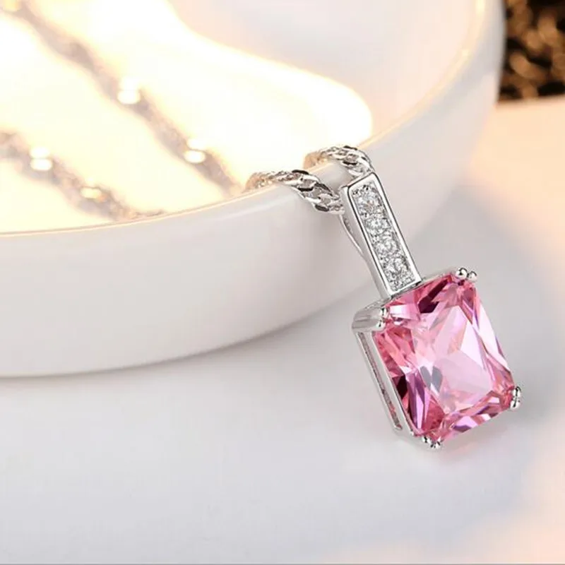 Новый розовый площадь AAA Класс кубического циркония кулон Цепочки и ожерелья Для