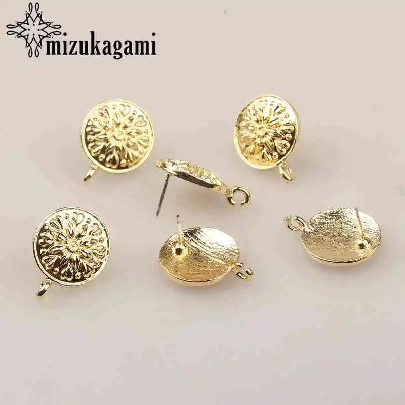 

6pcs/lot Zinc Alloy Stud Earrings Golden Flowers Base Earrings Connectors For DIY Earrings Jewelry Making Finding Accessories