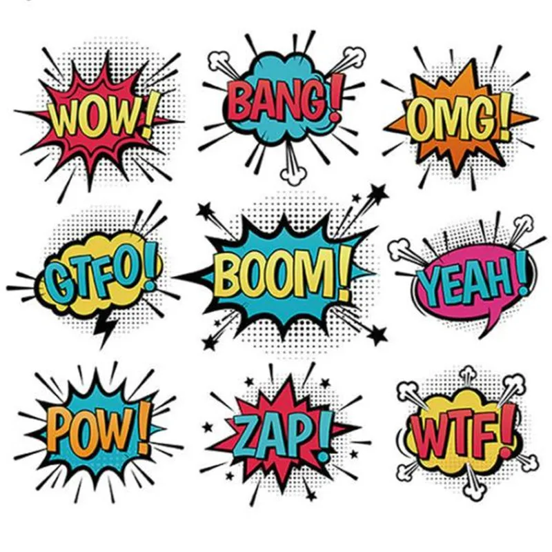 Футболка печать теплообмена стрелы WOW взрыва POW головоломки ПВХ патч для одежды