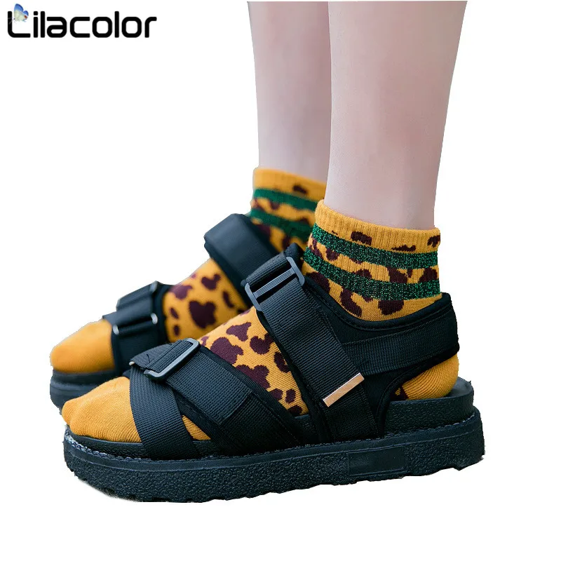 Хлопковые 100% женские носки с леопардовым принтом модные короткие для девочек