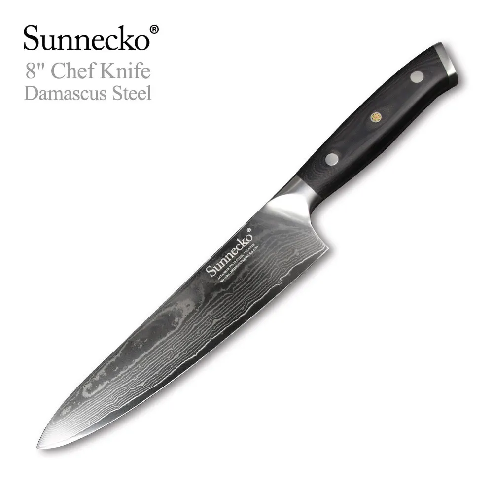 8 inch Chef SUNNECKO Новые 3 шт. шеф-повара сантоку Набор ножей для карвинга Кухня ножи японской дамасской VG10 Сталь Core G10 шлифовальная ручка режущего инструмента - Цвет: 8 inch Chef