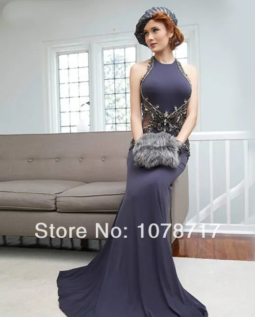 Free Shipping Prom Dress 2014 New Elegant Sexy Fashion Halter Sleeveless Crystal Sequins Beaded Open Back Long Sheath|sequin long sleeve mini