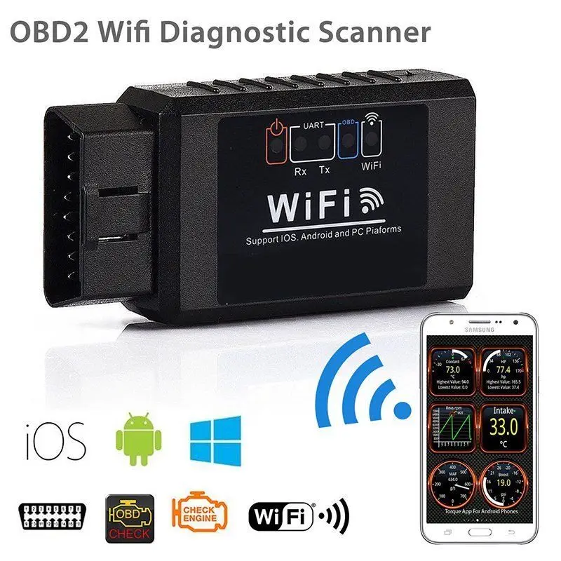 Black WiFi ELM327 OBD2 OBDII Auto Car Diagnostic Scanner Scan Tool For iOS Android