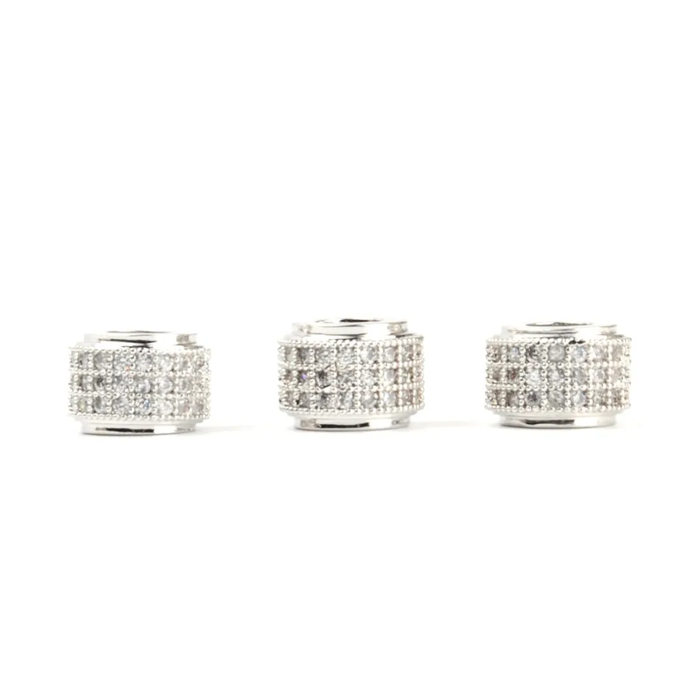 High Quality Micro Pave CZ Large Hole 6*9mm Tube Beads White Crystal Cubic Zirconia for Men Making Bracelet Jewelry | Украшения и