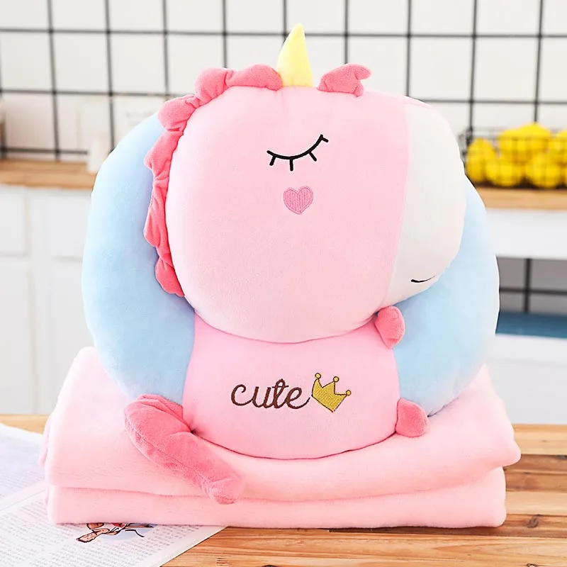 45cm Unicorn Подушка три в одном с одеялом с милым мультяшным Единорог, динозавр в форме Фламинго подушка сон подушка - Цвет: 45cm Unicorn