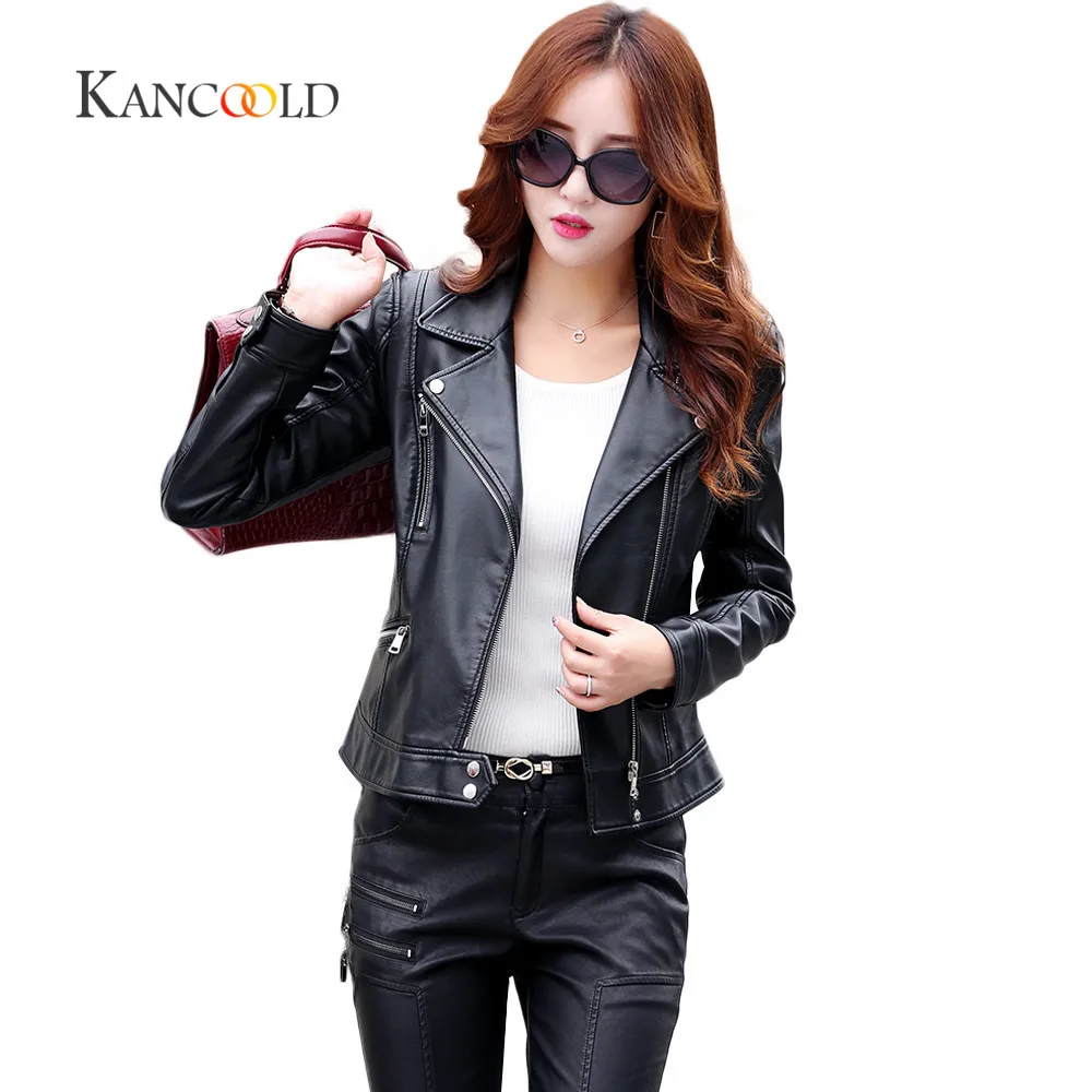 KANCOOLD 2017 Schwarz Plus GroBe Mode Herbst Winter Frauen Leder Mantel Weibliche Dunne Kurze Lederjacke oberbekleidung Oct4|leder mantel| |