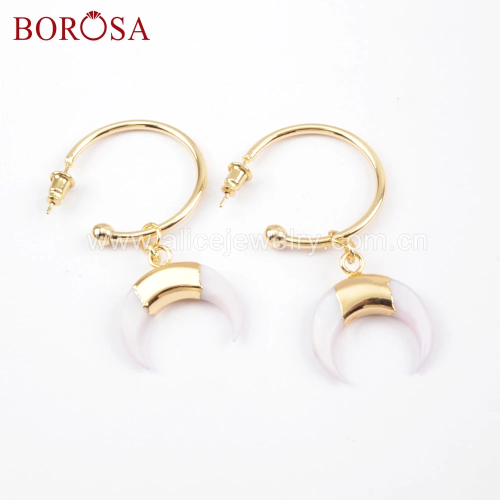 Женские серьги BOROSA 6 пар белые в форме рога Луны с золотым натуральным корпусом и