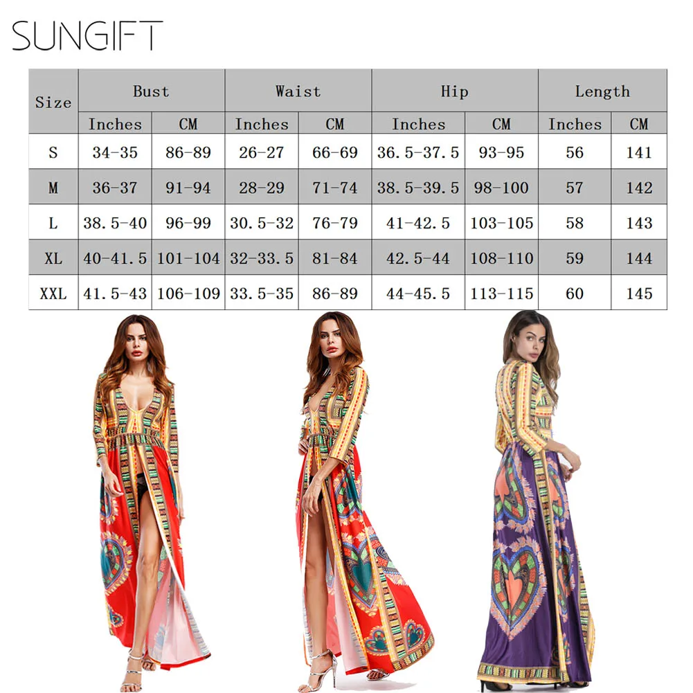 Женское платье макси в африканском стиле SUNGIFT длинное с глубоким v образным