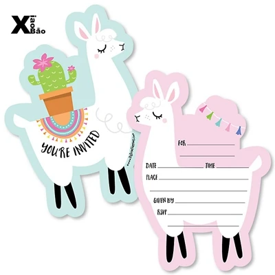 Invitation card X6 Альпака лама Тема Бумажный Мешок тарелка посуда соломенная фольга латексный баннер из воздушных шаров игра игрушка Loot коробка день рождения принадлежности для детской вечеринки подарок - Цвет: Invitation card X6