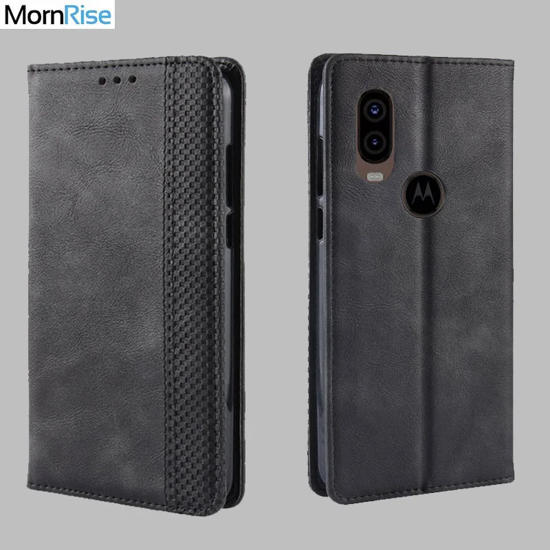 Чехол книжка для Motorola Moto One Vision винтажный Тонкий Магнитный кожаный чехол с