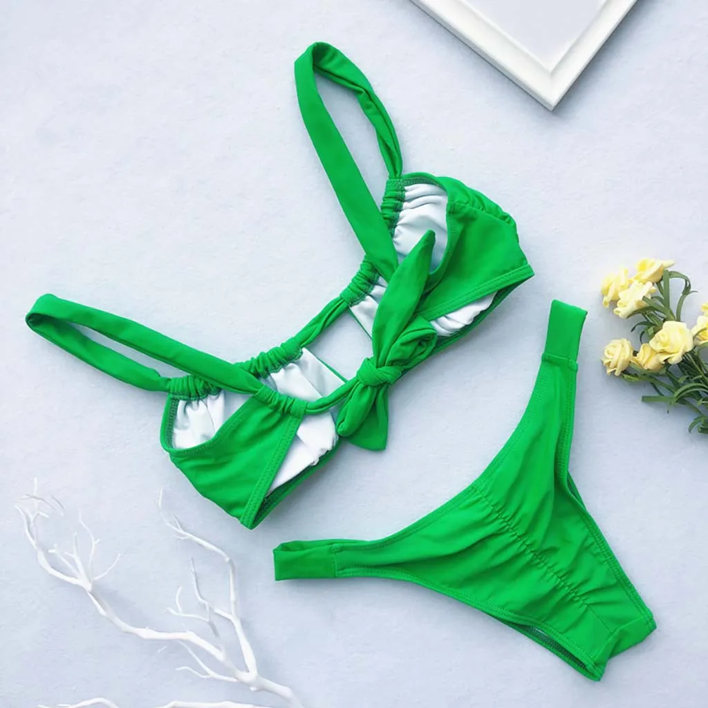 

2019 Women Solid Strap Bikini Hollow Out Swimwear Sexy Women Micro Thong Bikinis Mujer Push Up Padded Swimsuit Brazilian Biquini