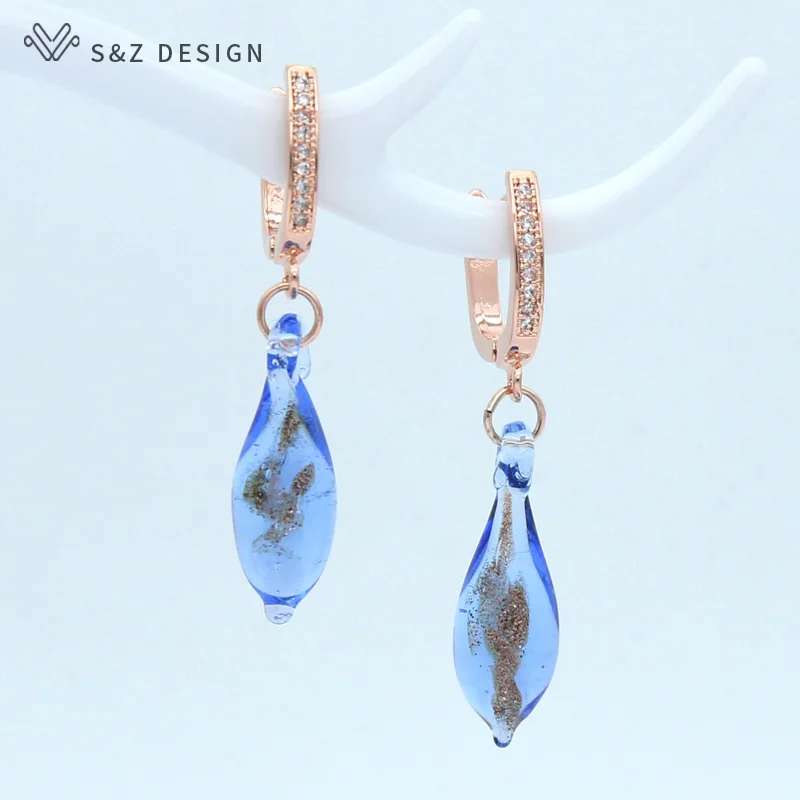 royalblue S& Z новая длинная водяная капля цветные глянцевые серьги 585 розовое золото модная индивидуальность для женщин темперамент ювелирные изделия вечерние подарок - Окраска металла: royalblue