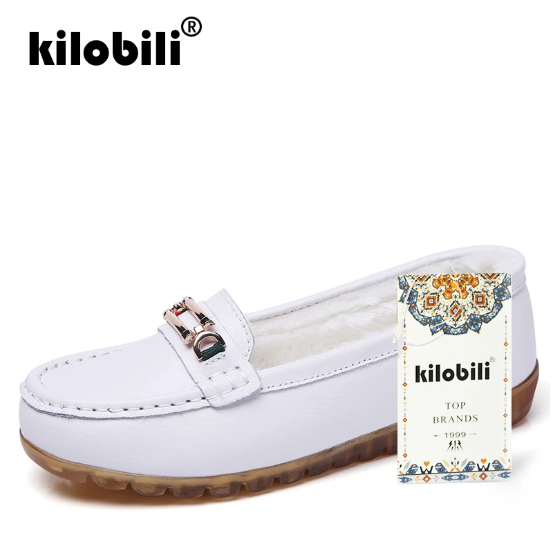 Kilobili 2018 зимние Для женщин летние туфли типа мокасин из телячьей кожи балетки на