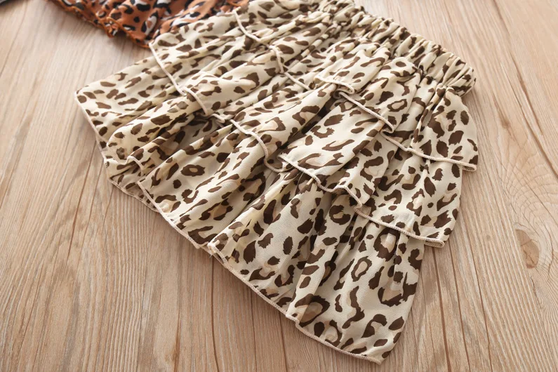 Girls Clothes Set Summer White Shirt with Chiffon Leopard Cake Skirt 2 Pieces Sets Little Kids Cotton Clothing Suit