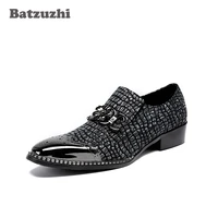 batzuzhi handmade italian style men shoes metal tip men leather shoes crocodile pattern black formal dress shoes zapatos hombre