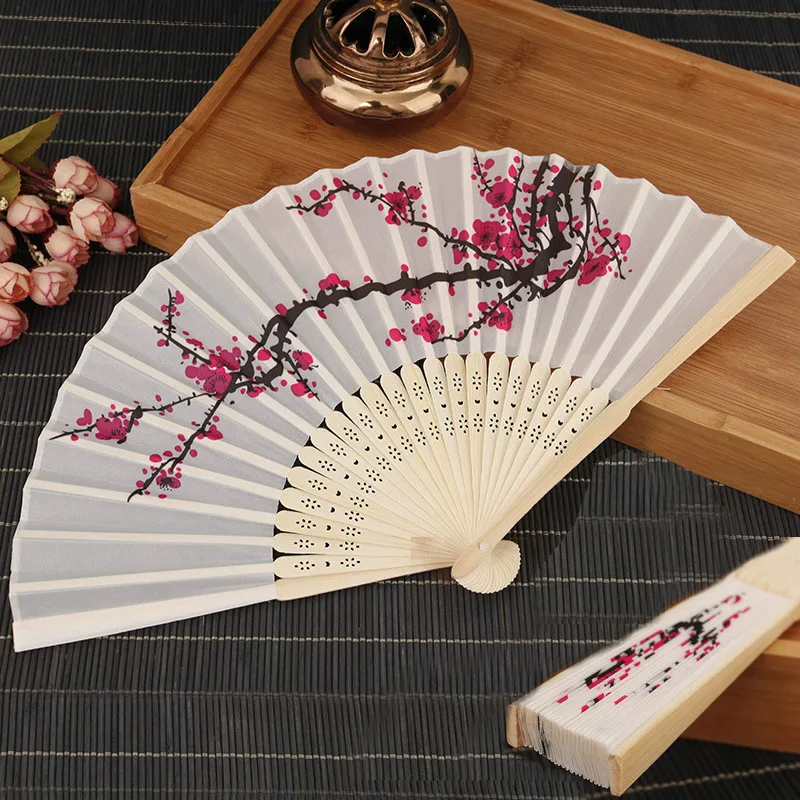 

Fashion Folding Fan Delicate Japanese Cherry Blossom Design Silk Costume Party