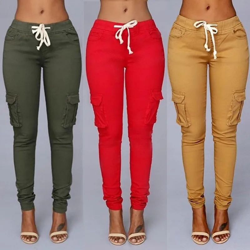 Женские узкие брюки с несколькими карманами эластичные колготки стрейч