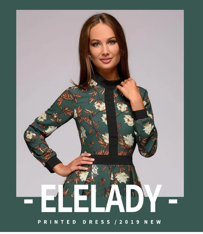 Elelady женские классические с цветным Ретро принтом весеннее платье Новая мода с круглым вырезом с длинными рукавами А-с