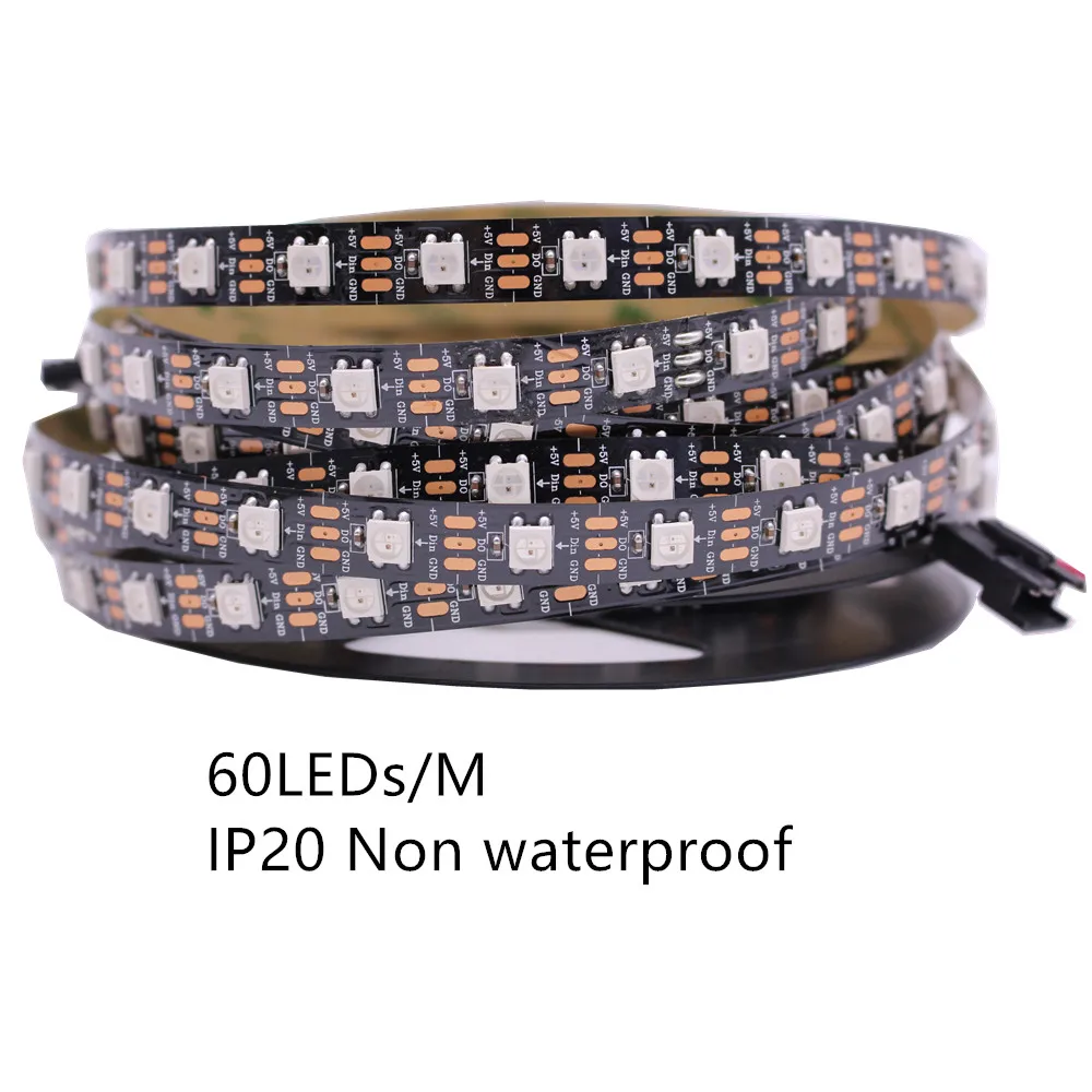 Адресуемый DC5V белый черный pcb 1/2/3/5 м WS2812B Пиксельная Светодиодная лента 5 мм 5050 RGB 60