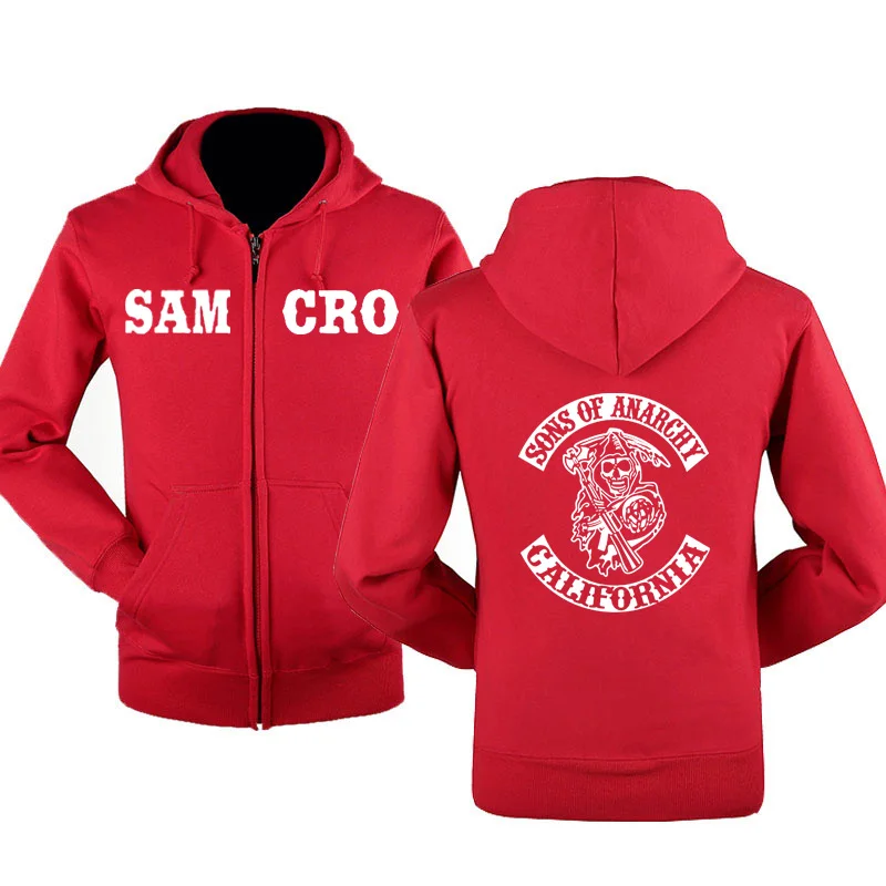 SOA Sons of anarchy/Новая модная мужская спортивная одежда с капюшоном на молнии, мужская повседневная толстовка, флисовое теплое худи в стиле хип-хоп